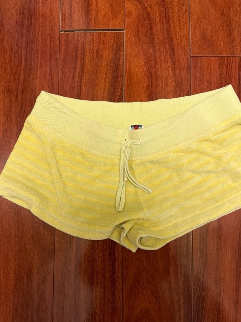 XL junior but fits like an adult small Hard Tail Yellow Terry Cloth Lounge short